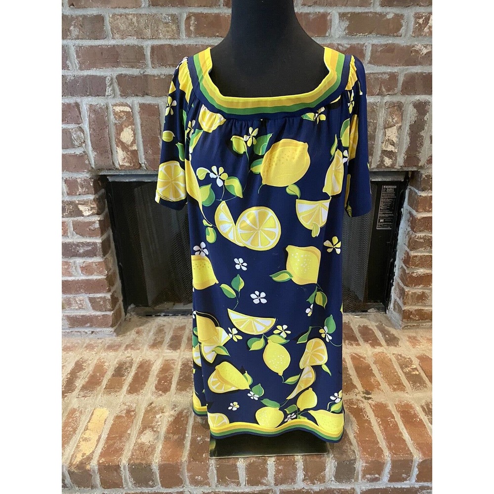 Trina Turk Off-The-Shoulder Lemon-Print Shift Dress Medium M